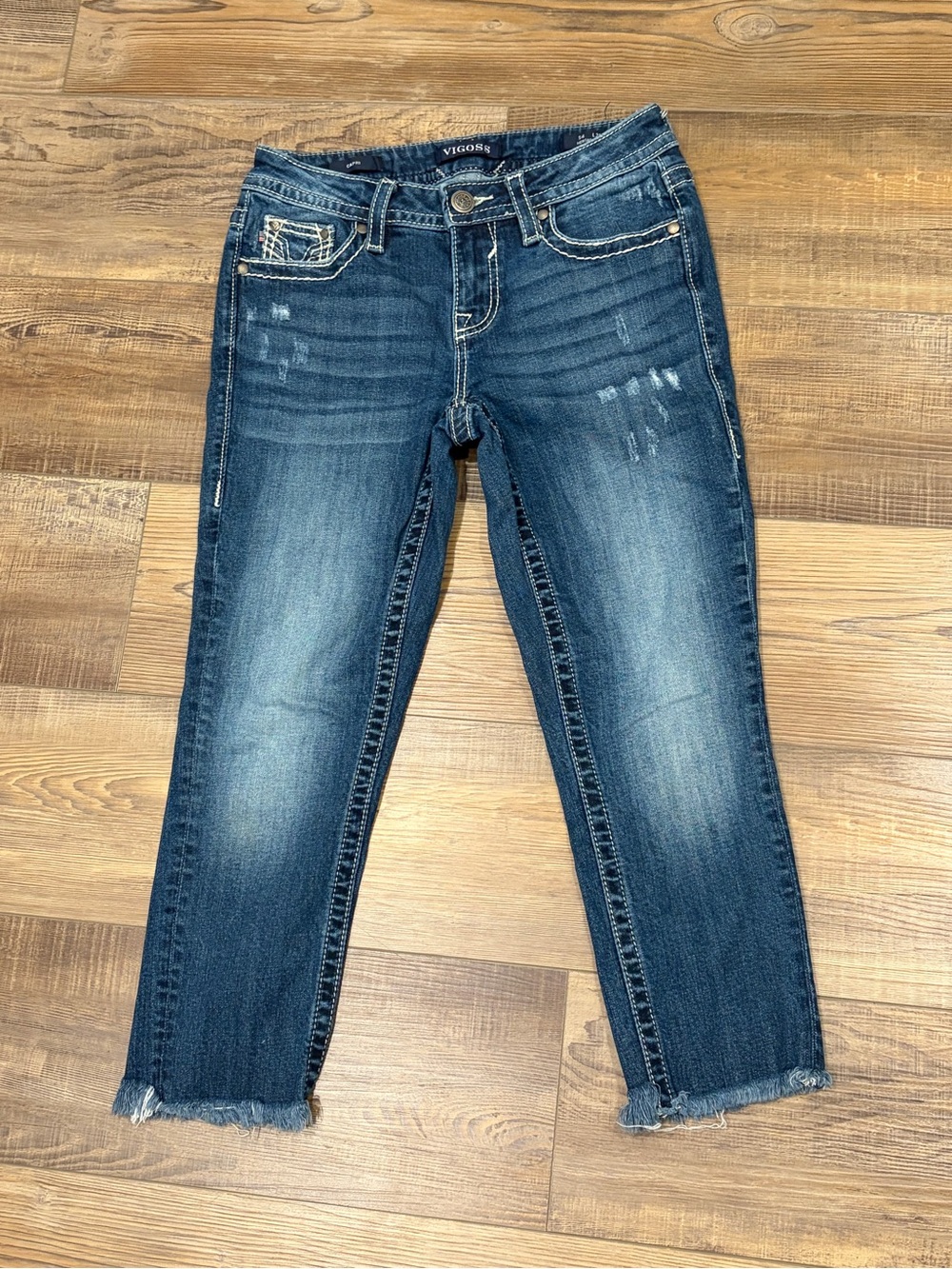 Vigoss Mid-low rise Dark Indigo Ankle heritage fit capris Jeans contrast stitch